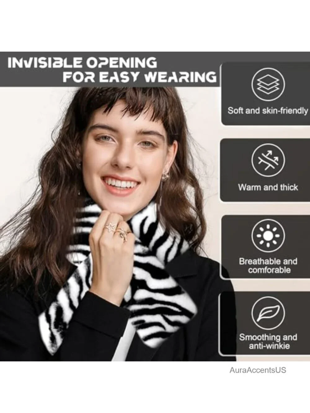 Women's Faux Fur Winter Scarf - Plush Neck Warmer, Machine Washable